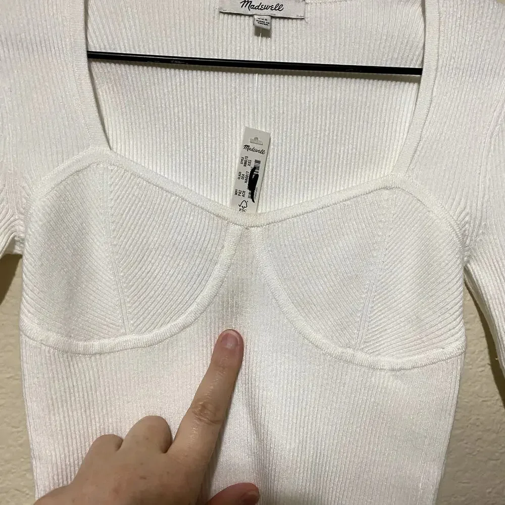 NWT FLAW MADEWELL Wide Rib Sweater Size XXS Scoop-Neck Long-Sleeve MSRP $45